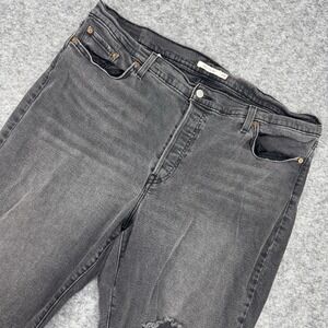 Levi's Ribcage Straight Ankle Denim‎ Jeans 24W Plus Women Faded Black Distressed
